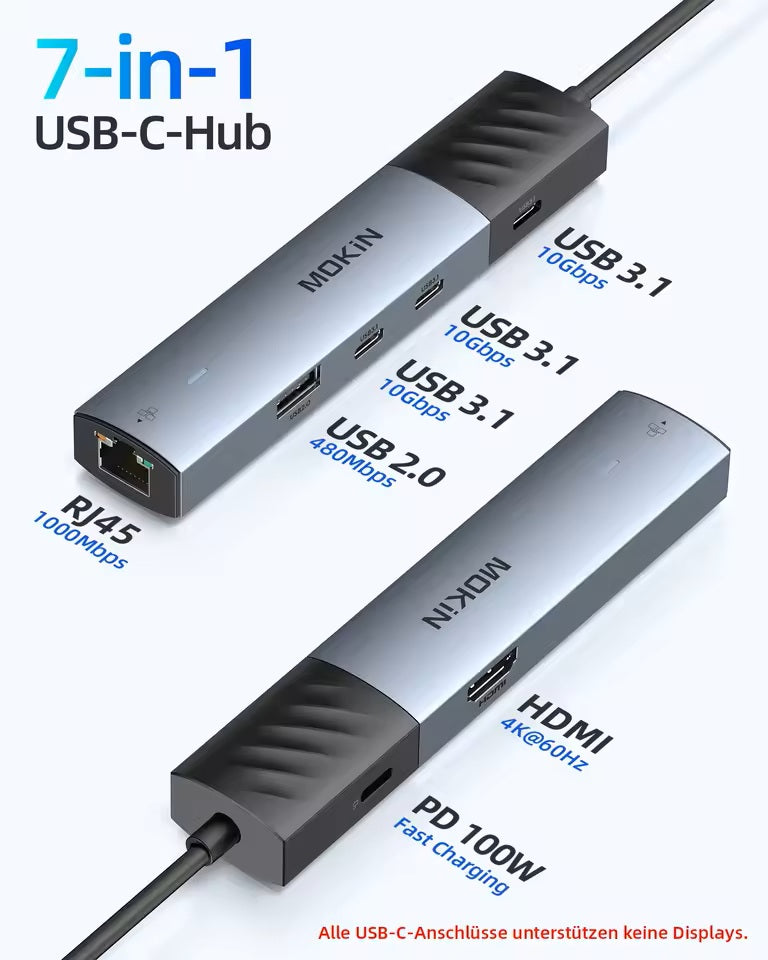 7-in-1 USB-C Hub Adapter – Sleek & Versatile
