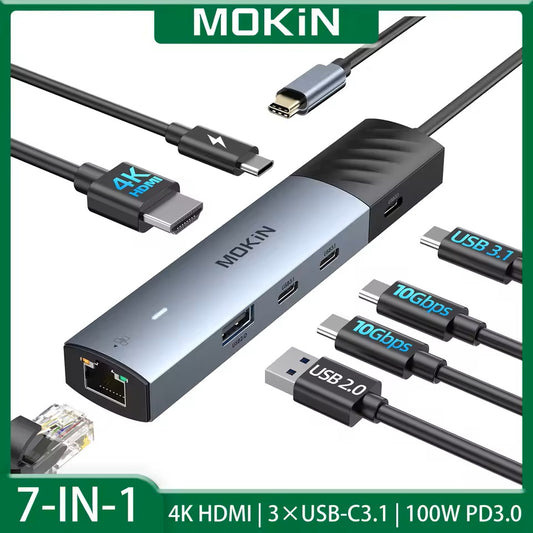 7-in-1 USB-C Hub Adapter – Sleek & Versatile