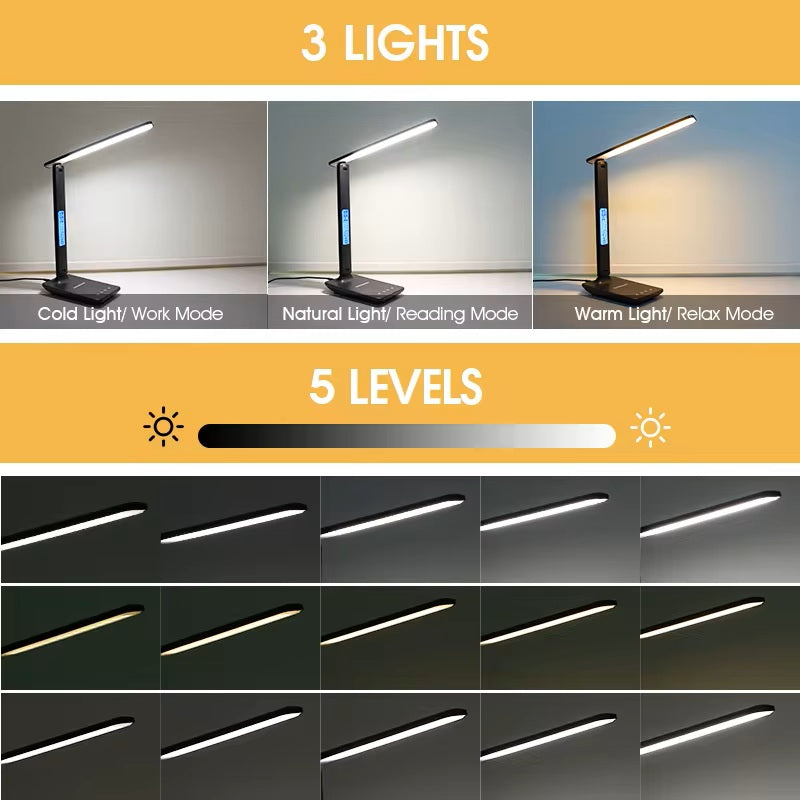 Wireless Charging LED Desk Lamp – 3-in-1 Minimalist Design